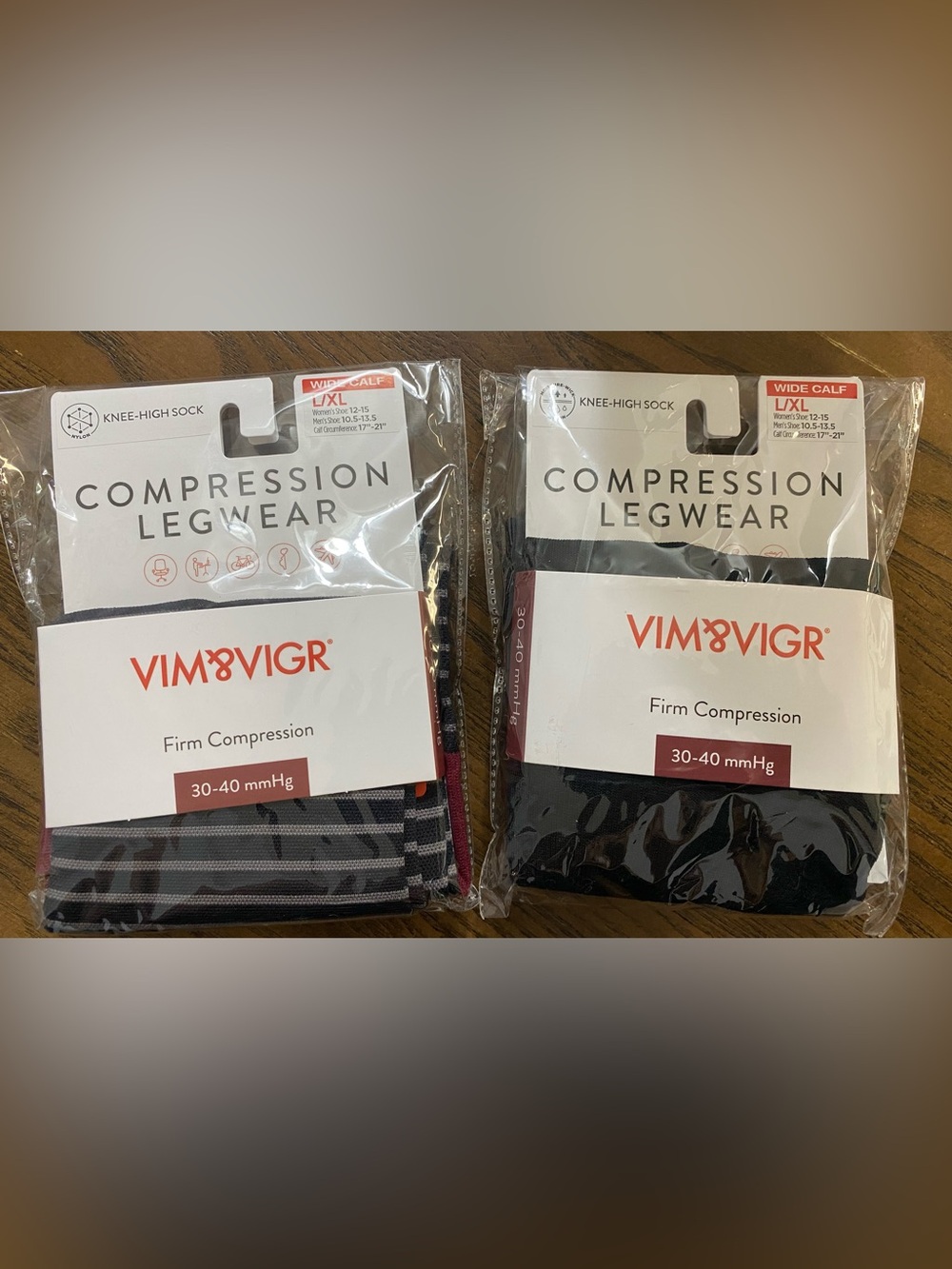 VIM & VIGR 30-40 mmHg Firm Compression Knee-High Socks in Black and Gray Stripe
